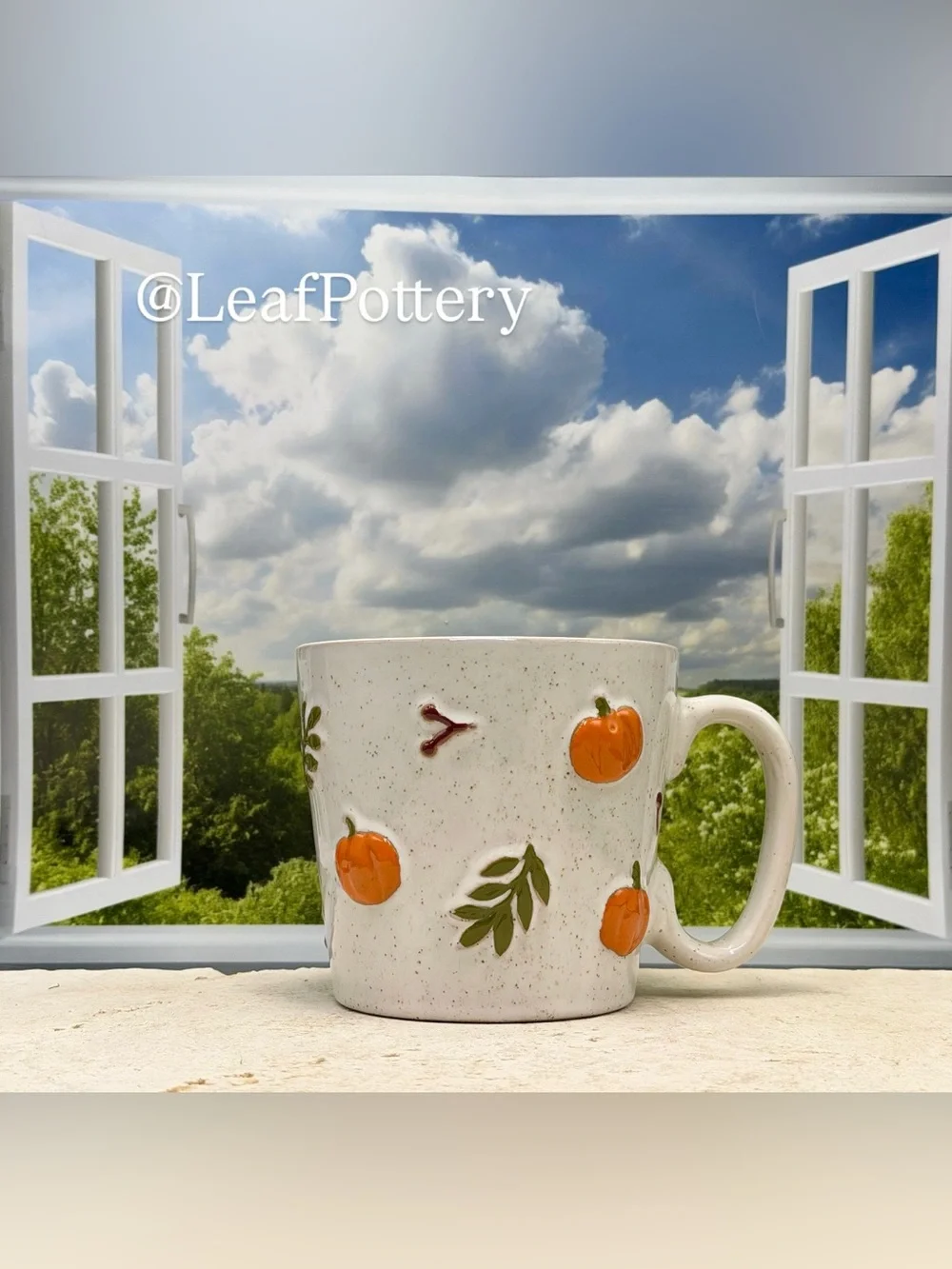 Large Pumpkin Coffee Mug 18 oz, Speckled Autumn Ceramic Tea Cup, Sunday Morning